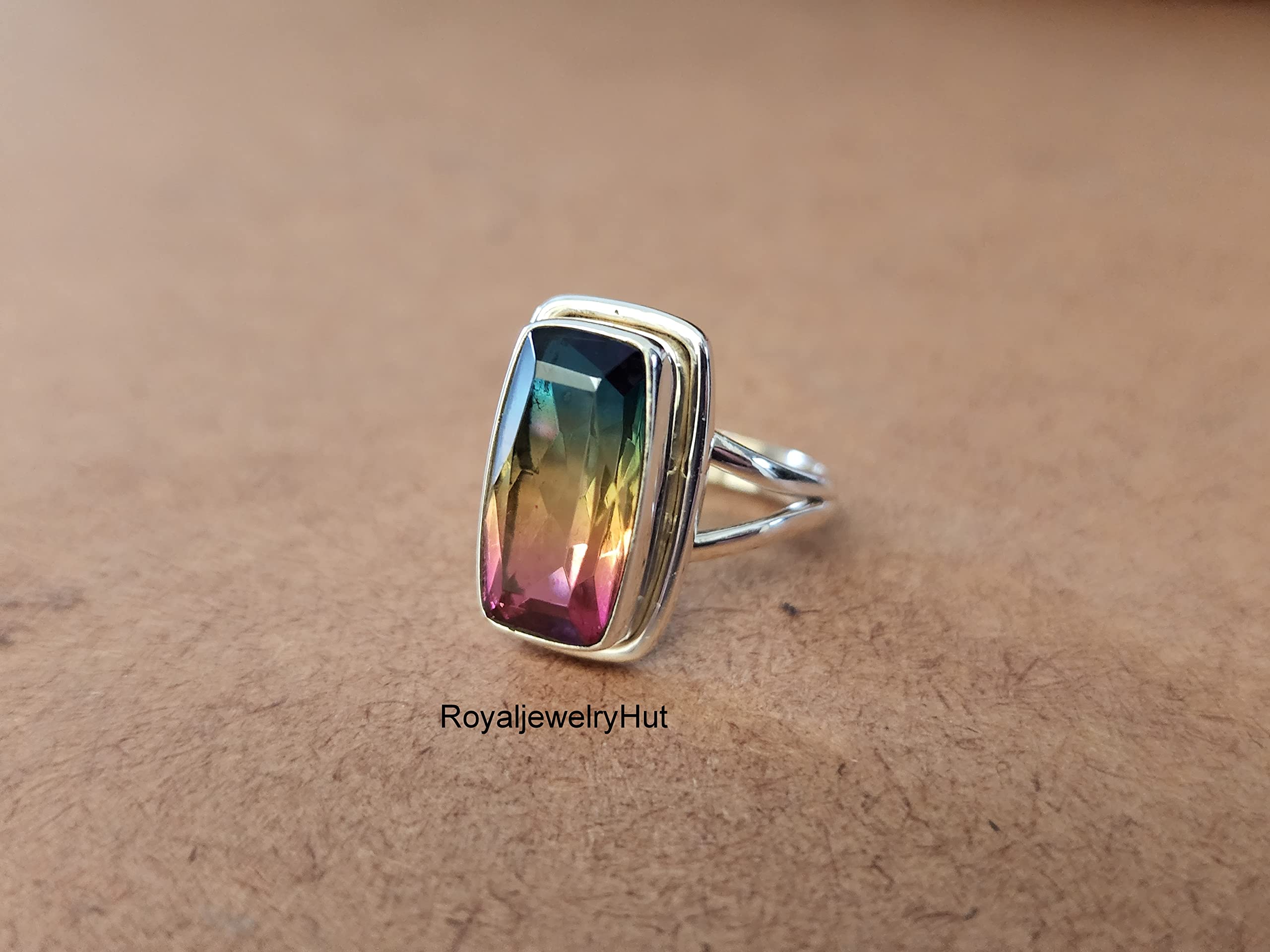 Multi Color Tourmaline Quartz Ring, 925 Solid Sterling Silver Ring, Handmade Boho Ring, Gemstone Ring, Gift for Her, Women Ring, All Ring US Size (10)