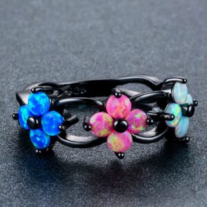 Women Men Engagement Wedding Gifts Band Rings Vintage Exquisite Flower Ladies Ring Opal Zircon Ring Wedding Ring Jewelry Gifts Jewelry Xmas Birthday Party Gifts (Black, 9)