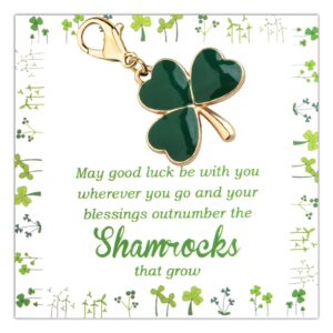 Gzrlyf Green Shamrock Charm with Lobster Clasp 3 Leaf Clover Charm with Irish Blessing Card St Patrick’s Day Gift Lucky Jewelry Charms (3 Leaf Clover Charm)