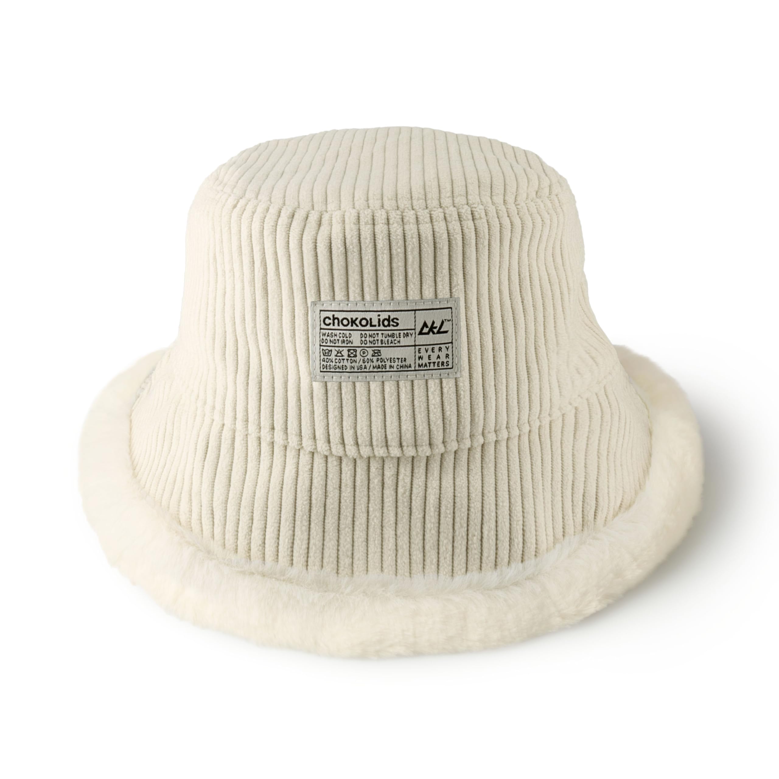 CHOK.LIDS Reversible Fur Bucket Hat Elegant Fuzzy Bucket Hat Corduroy Trendy Winter Hat Fluffy Warm Fashionable Fleece (Ivory/Ivory)