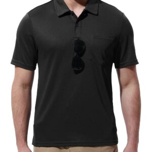 Gopune Men's Short Sleeve Polo Shirts Quick Dry Outdoor Regular Fit Golf Shirts with Pocket Black,L