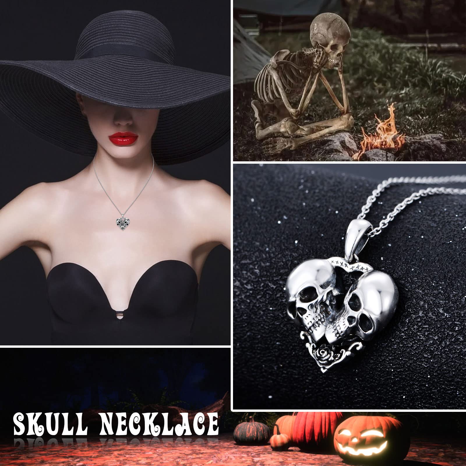 Plesitep Skull Necklace Sterling Silver Skull Pendant Necklace Gothic Jewelry for Women Halloween