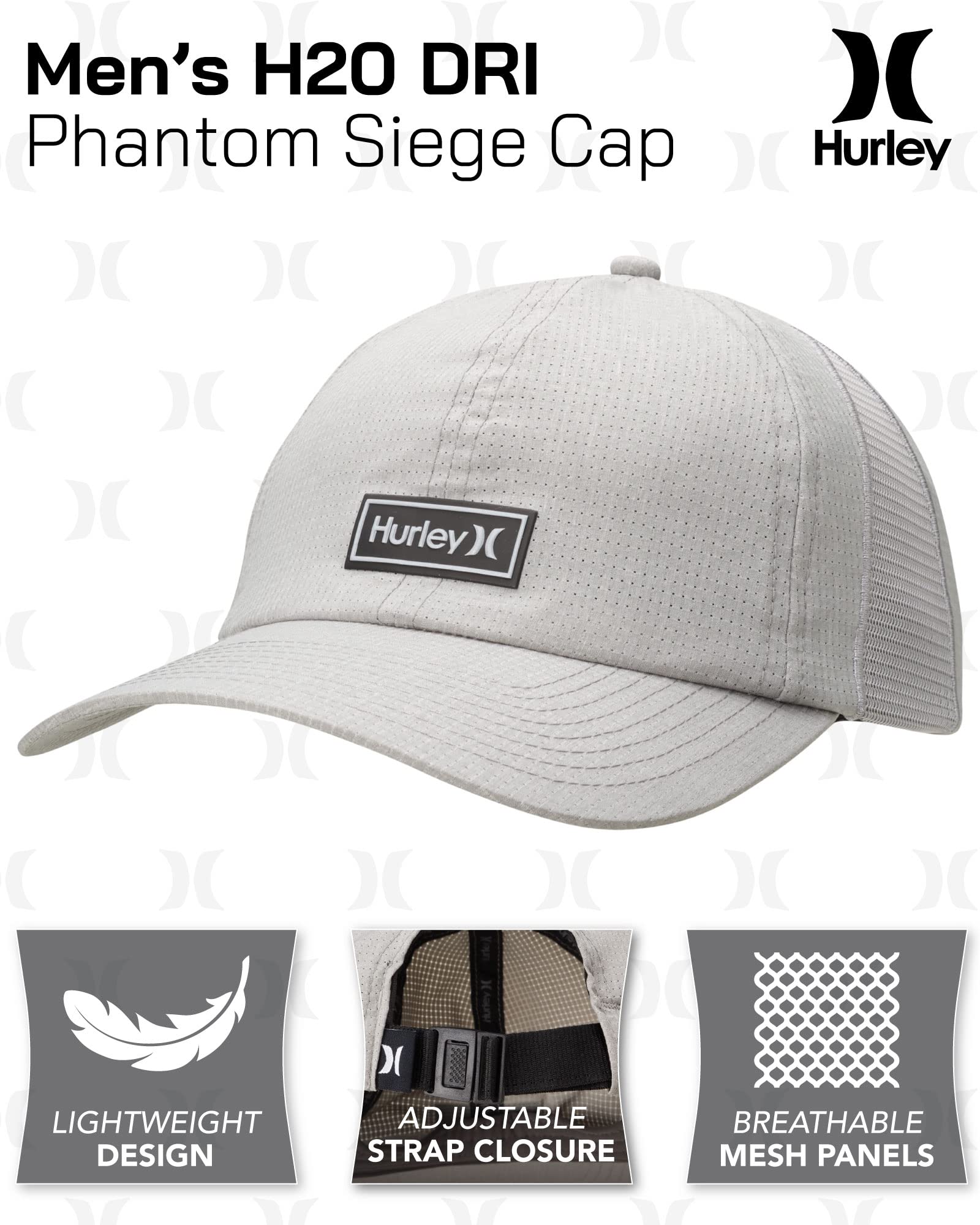 Hurley Men's Baseball Cap - Compact One & Only Snap Back Hat, Size One Size, Wolf Grey