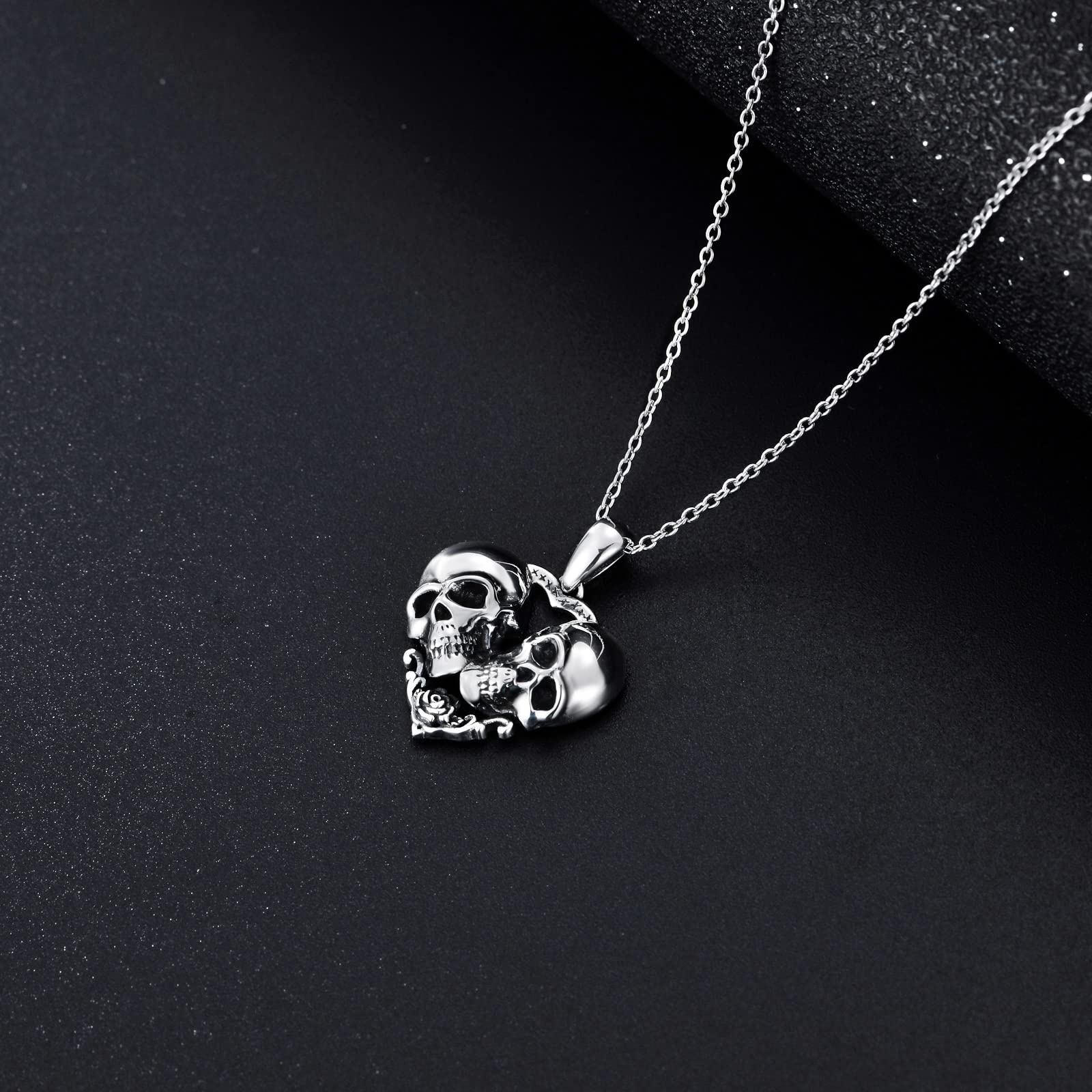 Plesitep Skull Necklace Sterling Silver Skull Pendant Necklace Gothic Jewelry for Women Halloween