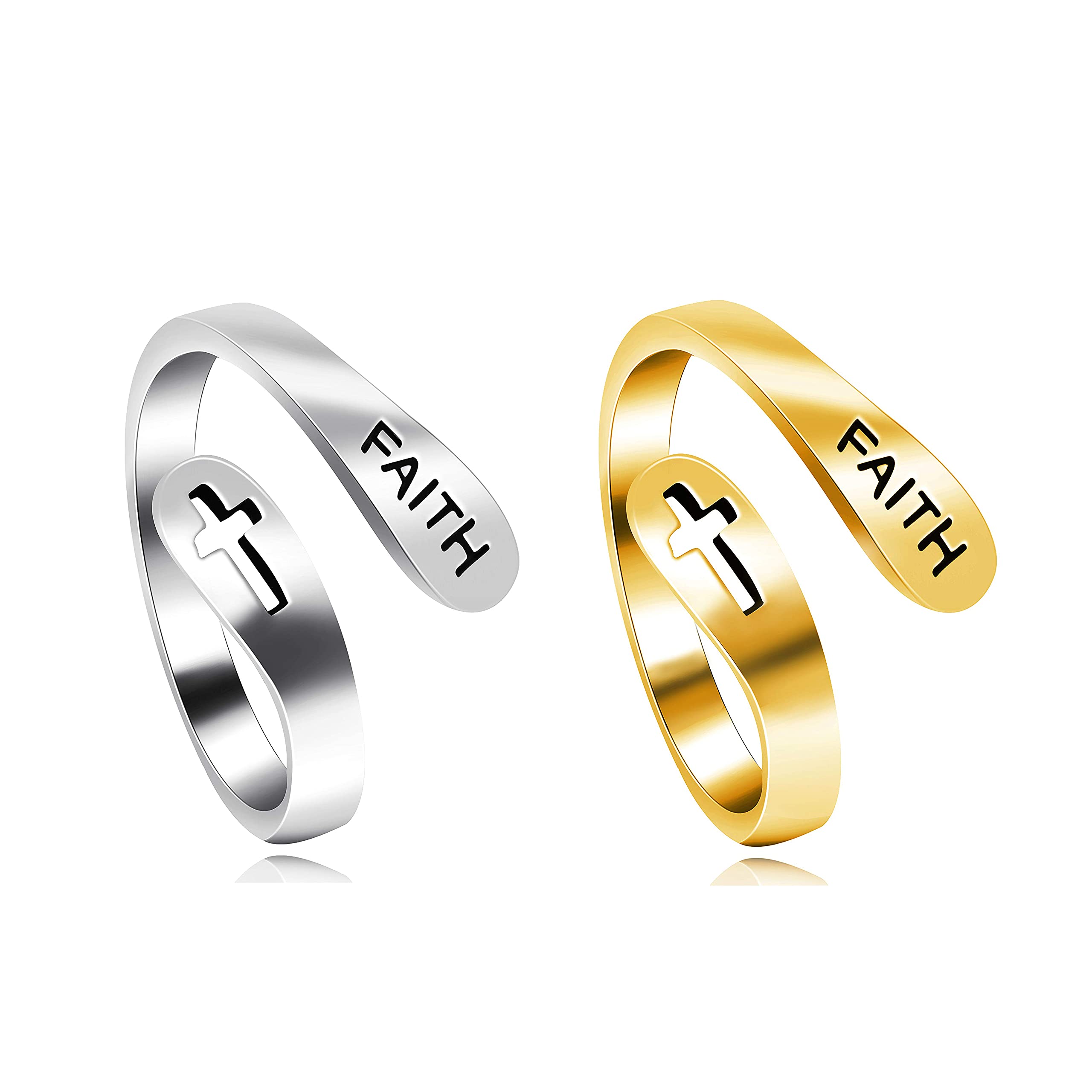 Tobestu 925 Sterling Silver Faith Cross Open Statement Rings Adjustable Minimalist Hope Love Eternity Wedding Band Promise Ring Y531-silver