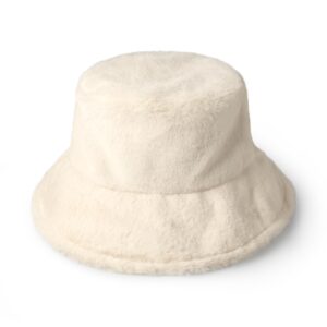 CHOK.LIDS Reversible Fur Bucket Hat Elegant Fuzzy Bucket Hat Corduroy Trendy Winter Hat Fluffy Warm Fashionable Fleece (Ivory/Ivory)