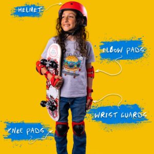 Kids Skateboard Bike Helmet Pads Set Protective Gear from Rude Boyz - Knee Pads Elbow Pads Wrist Pads Set for Youth Boys Girls