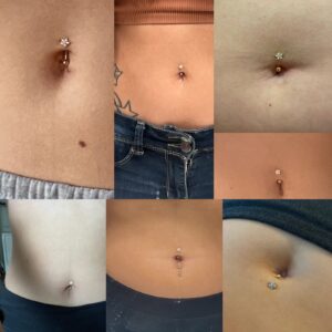 FLYUN CZ Flower Belly Button Ring, 316l Surgical Steel Belly Ring, Reverse Navel Ring, Dainty Small Belly Rings, Belly Piercing Belly Jewelry (8MM, 3PCS-Silver-Clear&Pink&Purple)