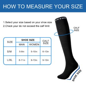 3 Pairs Graduated Compression Socks for Women Men 20-30mmHg Compression Stockings Knee High Socks Long Flight Socks (Large-X-Large)