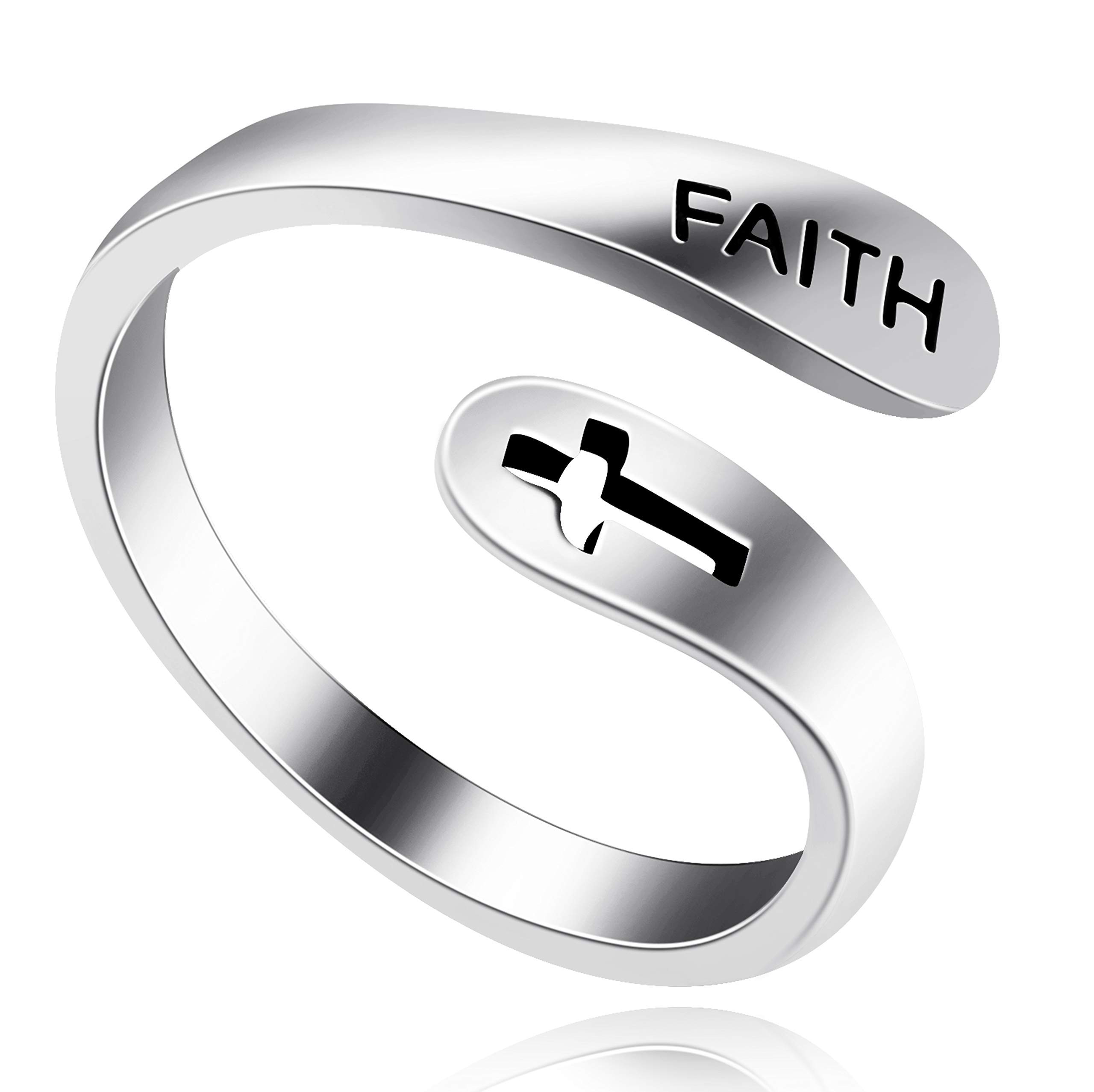 Tobestu 925 Sterling Silver Faith Cross Open Statement Rings Adjustable Minimalist Hope Love Eternity Wedding Band Promise Ring Y531-silver