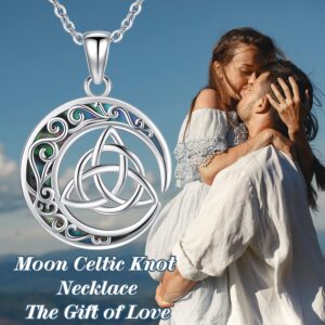 Odinstone Celtic Moon Necklace 925 Sterling Silver Good Luck Irish Jewelry Celtic Abalone Shell Pendant Necklace Witch Jewelry Charm