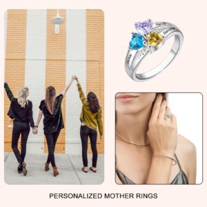 AGISLONE Custom Name Ring for Women Personalized Mom Family Rings with Heart Birthstones for Mother Grandmother Wife (4 stone)