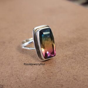 Multi Color Tourmaline Quartz Ring, 925 Solid Sterling Silver Ring, Handmade Boho Ring, Gemstone Ring, Gift for Her, Women Ring, All Ring US Size (10)