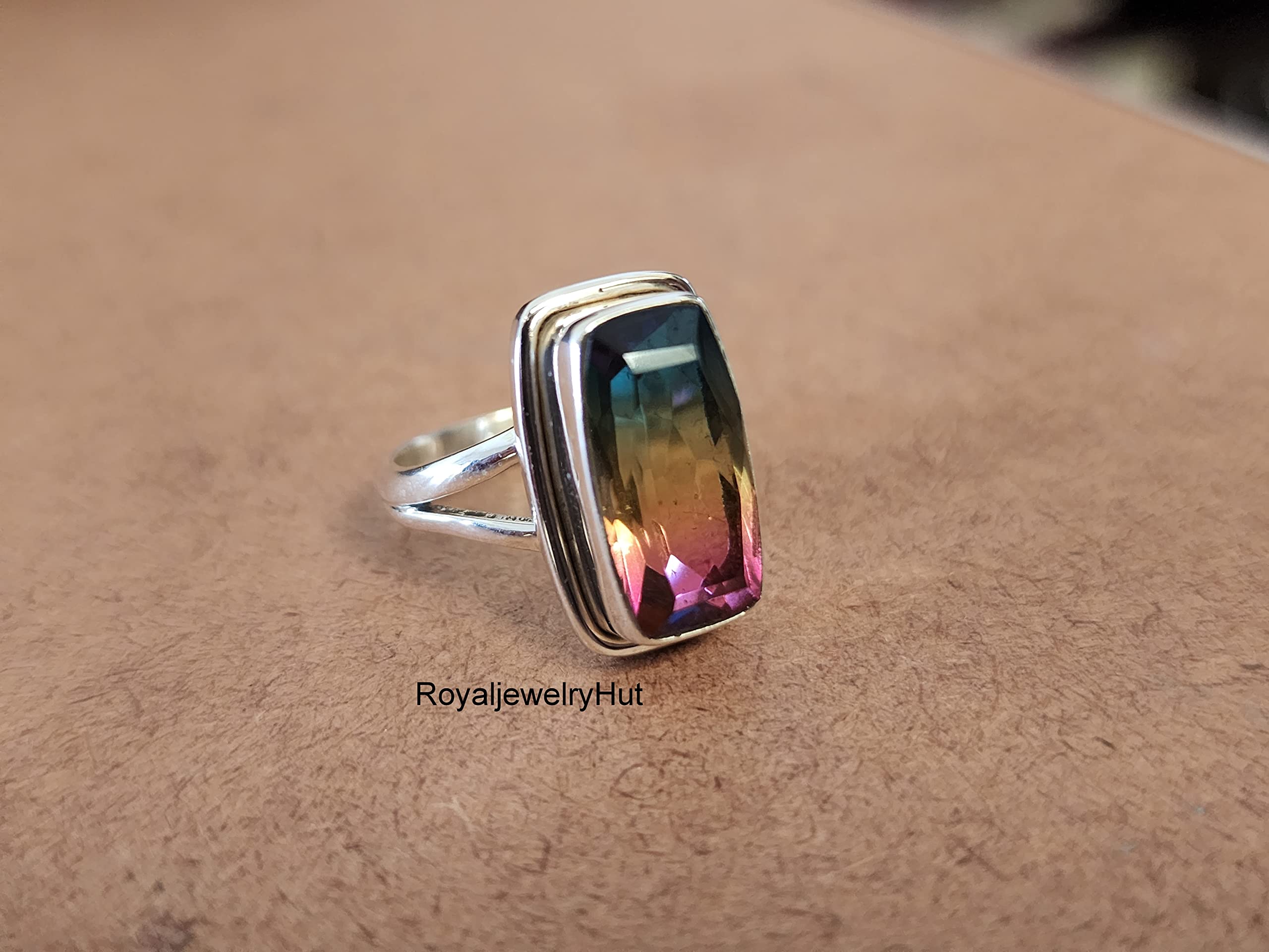 Multi Color Tourmaline Quartz Ring, 925 Solid Sterling Silver Ring, Handmade Boho Ring, Gemstone Ring, Gift for Her, Women Ring, All Ring US Size (10)