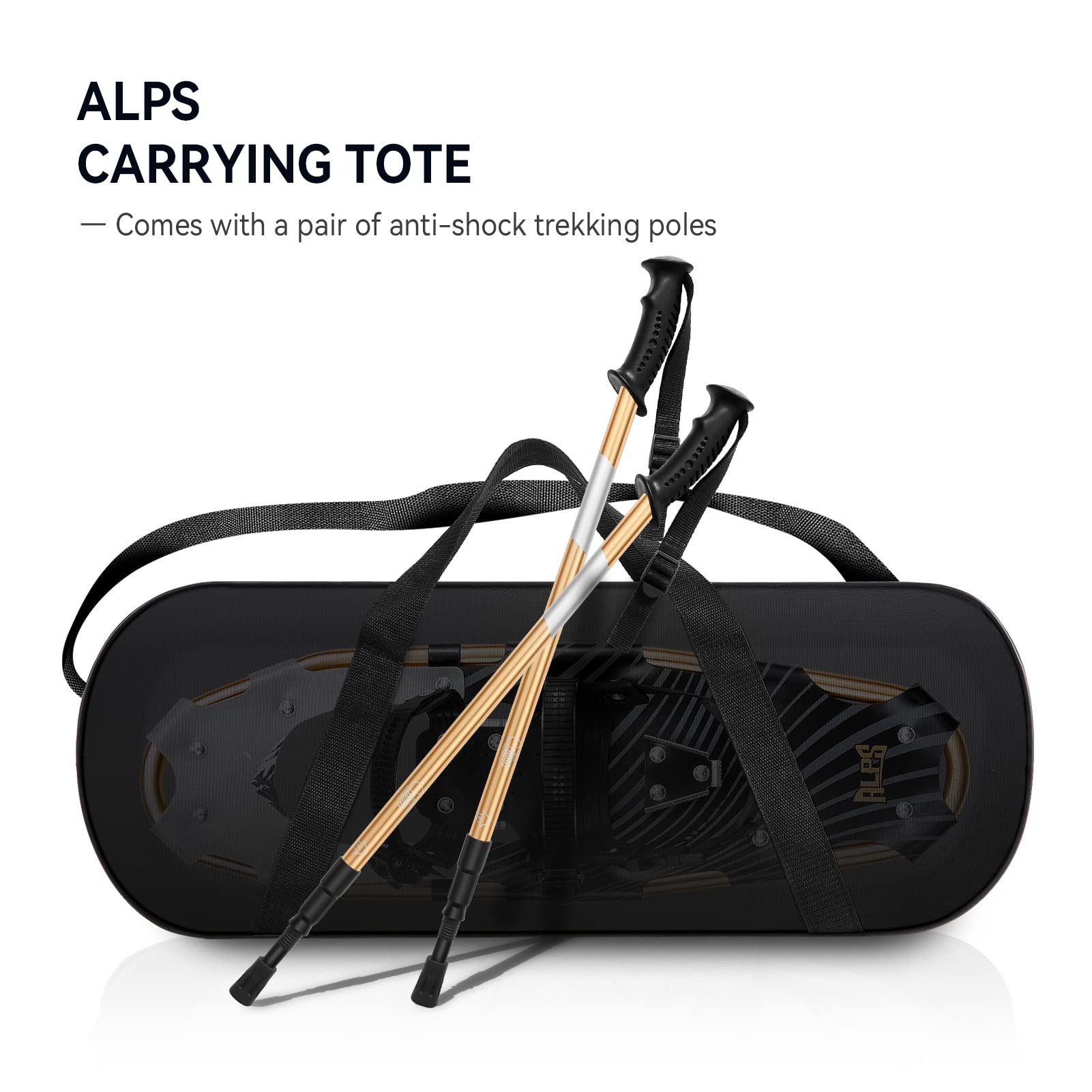 ALPS 14/17/21/25/30 Inch Lightweight Snowshoes for Women Men Youth Kids, Light Weight Aluminum Alloy Terrain Snow Shoes with Pair Antishock Trekking Poles, Free Carrying Tote Bag (Gold, 21'')