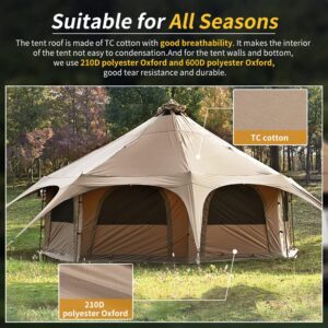 MC TOMOUNT Canvas Tent Bell Tent 16.4ft*High9.2ft with Stove Jack for Glamping Family Camping Zipped Removable Floor