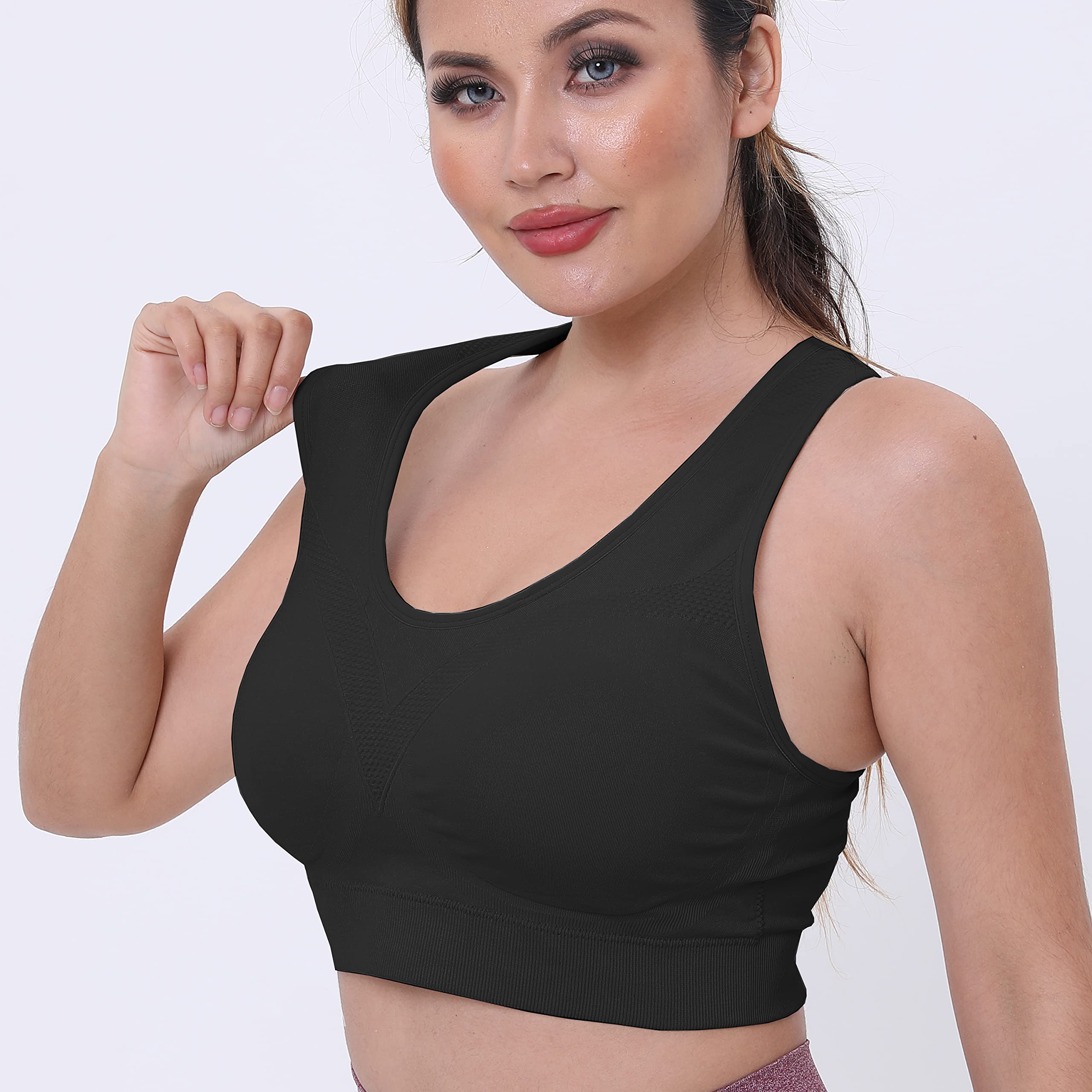 KINYAOYAO Women's Plus Size High Impact Seamless Racerback Padded Bra Yoga Bra 1 Pack Style-Black,5X