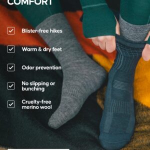 DANISH ENDURANCE Merino Wool Hiking Liner Socks, Thermal, Anti-Blister for Men and Women 2- Pack, Black, Medium