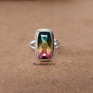 Multi Color Tourmaline Quartz Ring, 925 Solid Sterling Silver Ring, Handmade Boho Ring, Gemstone Ring, Gift for Her, Women Ring, All Ring US Size (10)