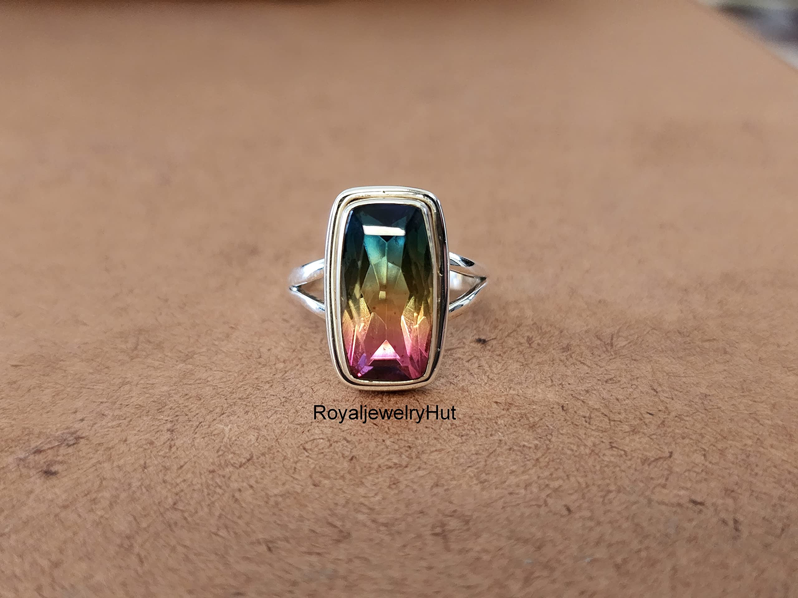 Multi Color Tourmaline Quartz Ring, 925 Solid Sterling Silver Ring, Handmade Boho Ring, Gemstone Ring, Gift for Her, Women Ring, All Ring US Size (10)