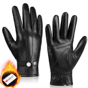 magilink genuine sheepskin leather gloves for men, winter warm touchscreen gloves thinsulate lined, driving motorcycle gloves(black-l)