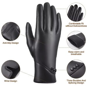 MAGILINK Genuine Sheepskin Leather Gloves for Women, Winter Warm Touchscreen Gloves Thinsulate Lined, Driving Motorcycle Gloves(Black-M)