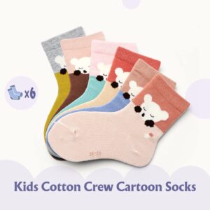 Toddler Girls Cotton Socks Kids Colorful Quarter Socks Cartoon Seamless Dress Socks for Girls 6 Pack 4-6 Years