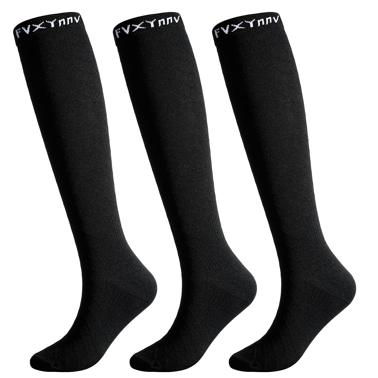 3 Pairs Graduated Compression Socks for Women Men 20-30mmHg Compression Stockings Knee High Socks Long Flight Socks (Large-X-Large)