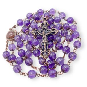 nazareth store vintage design rosary necklace purple amethyst stone beads 8mm holy soil medal & cross crucifix religious rosaries terra santa jerusalem collection