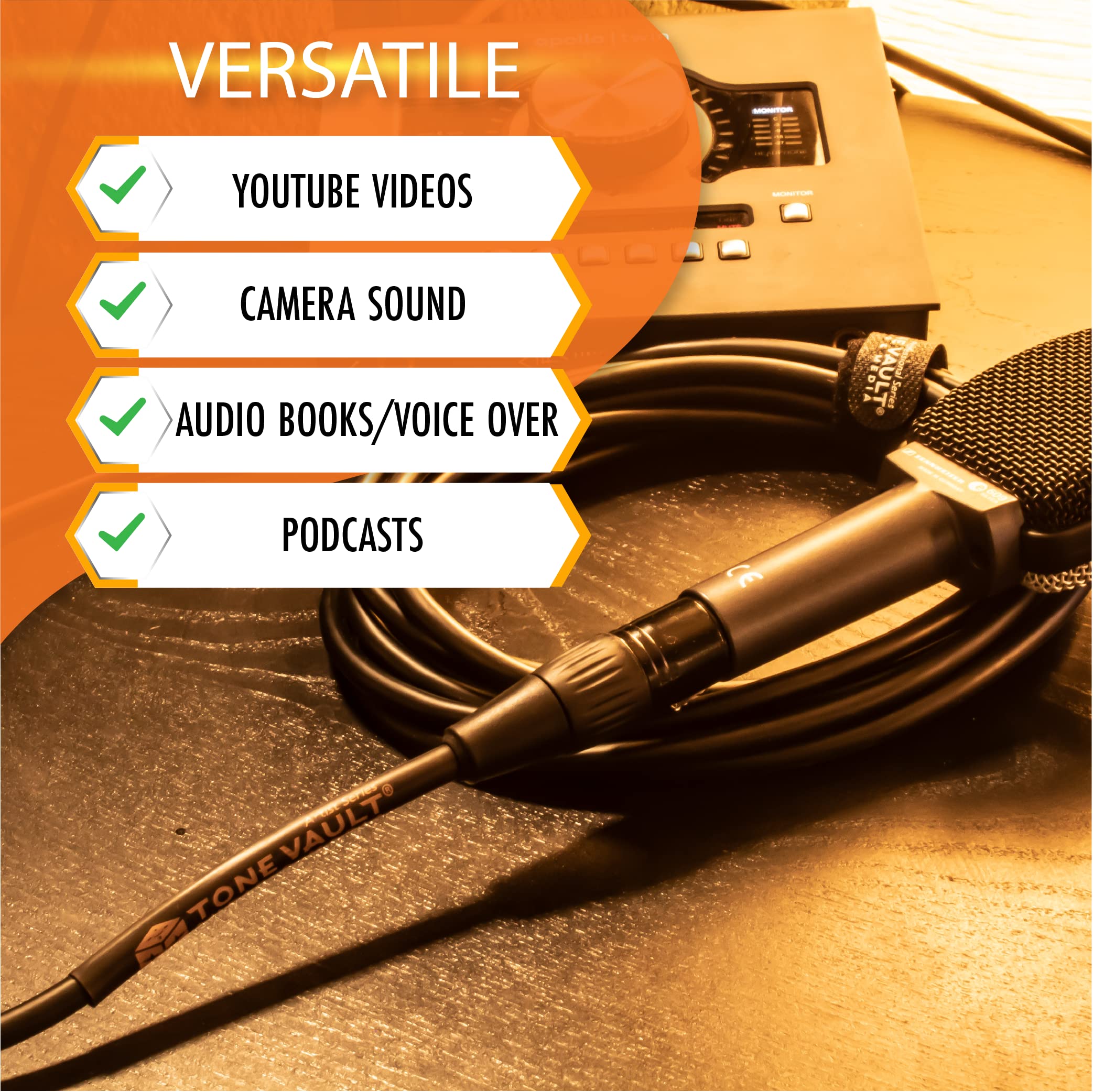 Tone Vault Audio & Media XLR Cables 25ft (1Pack), XLR Male to Female Mic Cable, 3 Pin Spiral Copper Duel 100% Shielded Microphone Cable with Oxygen Free Copper (OFC) Mic Cord for Amplifiers & Speakers