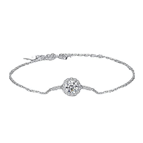 pickyegg.com GRA Certificate 1CT Moissanite Diamond Women's Sterling Silver Bracelet MSL001