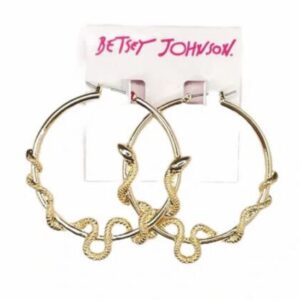 Betsey Johnson Golden Textured Slithering Garden Snake Hoop Earrings NWT Great Gift Idea