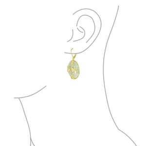 Asian Style Dangle Circle Round Donut Good Fortune Light Green Jade Butterfly Disc Drop Statement Earrings For Women 14K Gold Overlay .925 Sterling Silver Lever Back