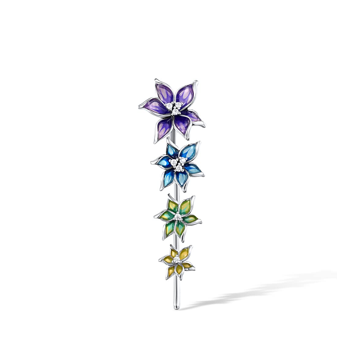 Santuzza 925 Sterling Silver Ccolorful Orchid Enamel Flower Pendant Cubic Zirconia Pendant for Women