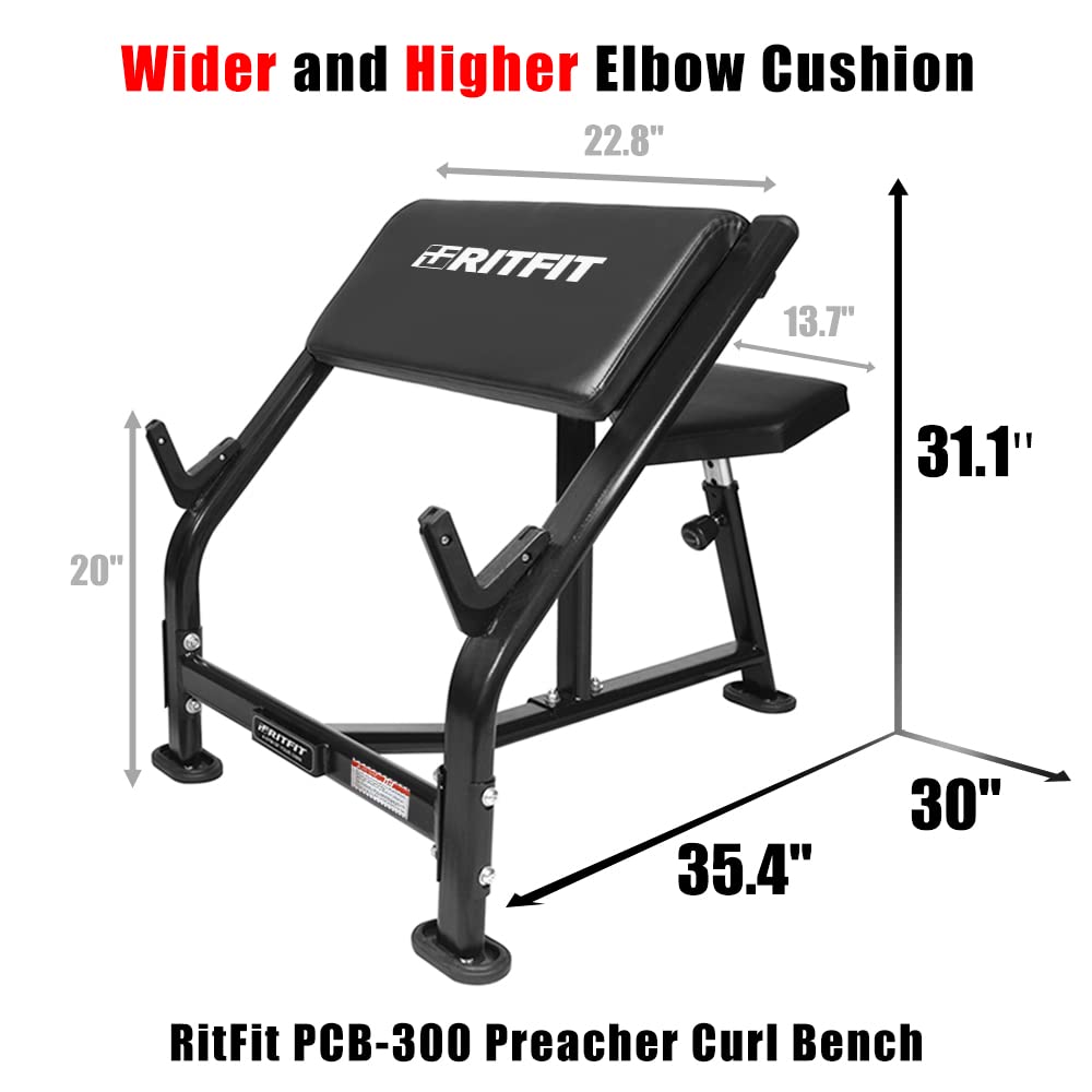 RitFit PCB-300 Preacher Curl Bench Adjustable for Arm Curling Training, Isolated Barbell Dumbbell Bicep Curl Machine for Home Gym (Preacher Curl Bench)