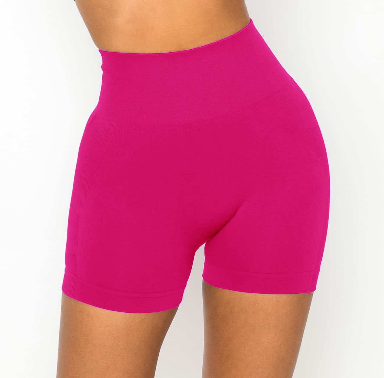 ALWAYS Women's Seamless Biker Shorts - High Waisted Yoga Running Athletic Workout Short Pants Fuchsia Small