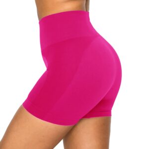 always women's seamless biker shorts - high waisted yoga running athletic workout short pants fuchsia small