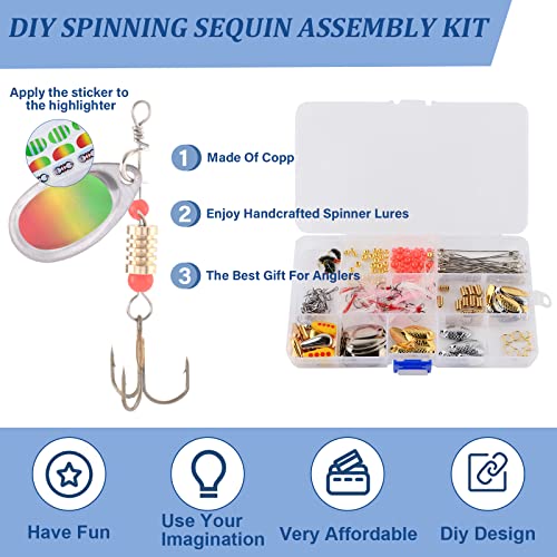 Fishing Lure DIY Kit 228pcs Spinner Making Kit Spinnerbaits Accessory Blade Clevis Wire Shaft Treble Hooks Tackle Set Fishing Spoon Rigs Fishing Gift