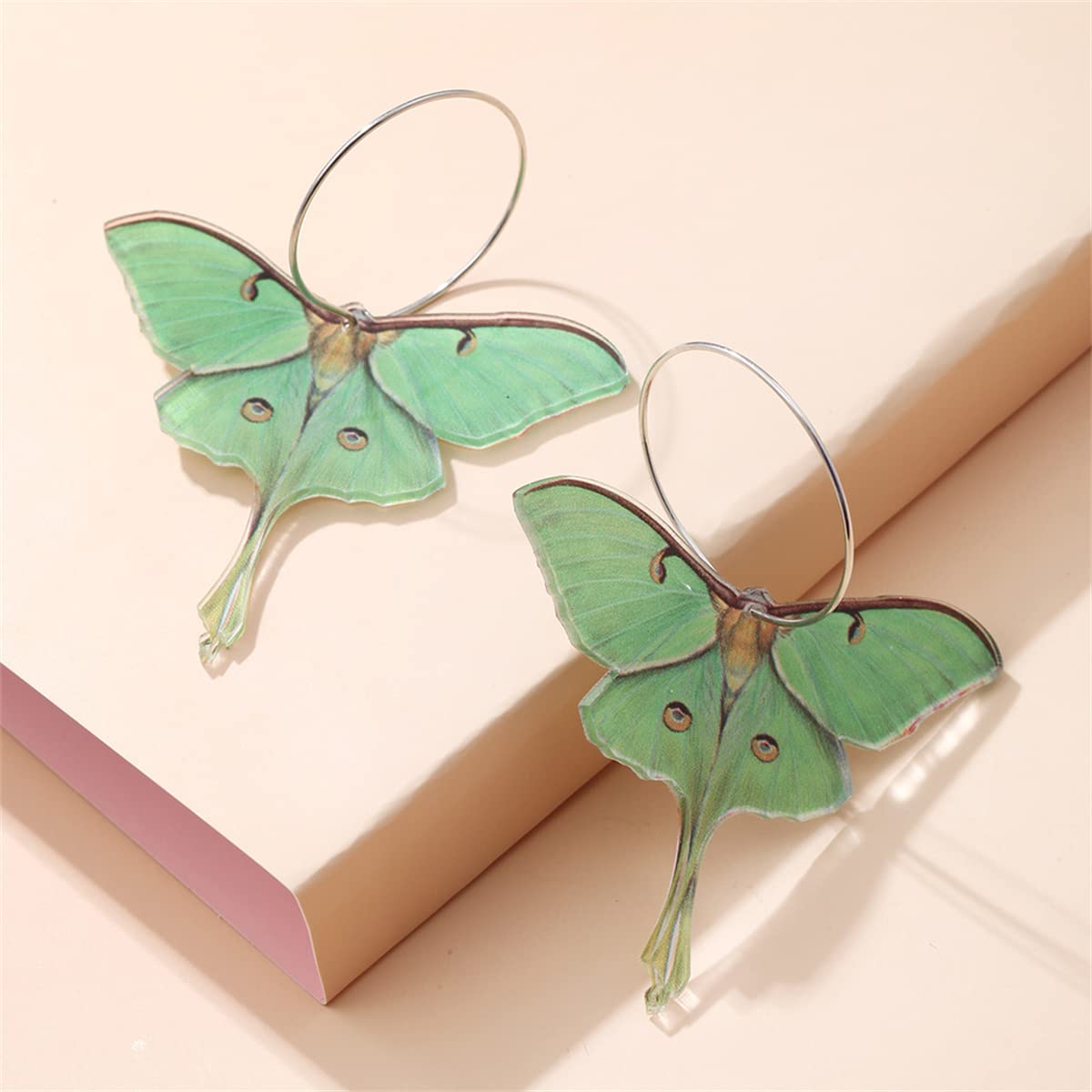 Moth Butterfly Earrings.Punk Insect Drop Earrings Color Acrylic Moth Wing Earrings Statement Black Earrings Party Jewelry for Women (Green)