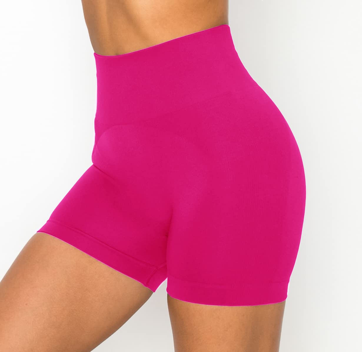 ALWAYS Women's Seamless Biker Shorts - High Waisted Yoga Running Athletic Workout Short Pants Fuchsia Small