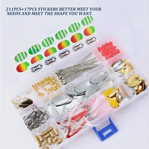 Fishing Lure DIY Kit 228pcs Spinner Making Kit Spinnerbaits Accessory Blade Clevis Wire Shaft Treble Hooks Tackle Set Fishing Spoon Rigs Fishing Gift