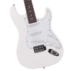 39 Inch Rosewood Fingerboard Electric Guitar,Electric Guitar Beginner Kit Solid Body Full Size Pick Up for Starter, with Bag, Picks, Capo, Strap, Cord,Allen Wrench, Tremolo Arm (White)