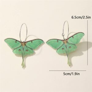 Moth Butterfly Earrings.Punk Insect Drop Earrings Color Acrylic Moth Wing Earrings Statement Black Earrings Party Jewelry for Women (Green)