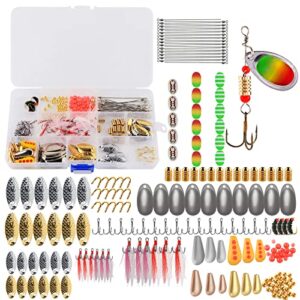 Fishing Lure DIY Kit 228pcs Spinner Making Kit Spinnerbaits Accessory Blade Clevis Wire Shaft Treble Hooks Tackle Set Fishing Spoon Rigs Fishing Gift