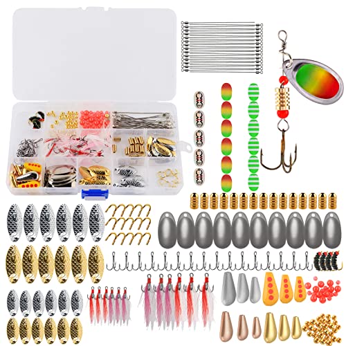 Fishing Lure DIY Kit 228pcs Spinner Making Kit Spinnerbaits Accessory Blade Clevis Wire Shaft Treble Hooks Tackle Set Fishing Spoon Rigs Fishing Gift