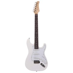 39 Inch Rosewood Fingerboard Electric Guitar,Electric Guitar Beginner Kit Solid Body Full Size Pick Up for Starter, with Bag, Picks, Capo, Strap, Cord,Allen Wrench, Tremolo Arm (White)