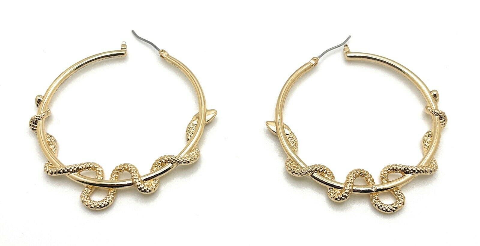 Betsey Johnson Golden Textured Slithering Garden Snake Hoop Earrings NWT Great Gift Idea