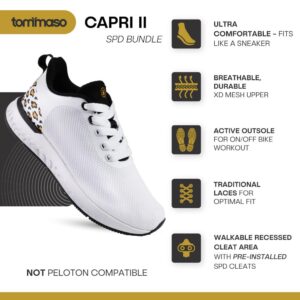 Tommaso Capri II Indoor Cycling Shoes Women Spin Shoes Women Indoor Shoes SPD Clips Womens Cycle Shoes Cycling Sneakers SPD Cycling Shoes Women, Shoe with SPD Cleats -Leopard 8.5