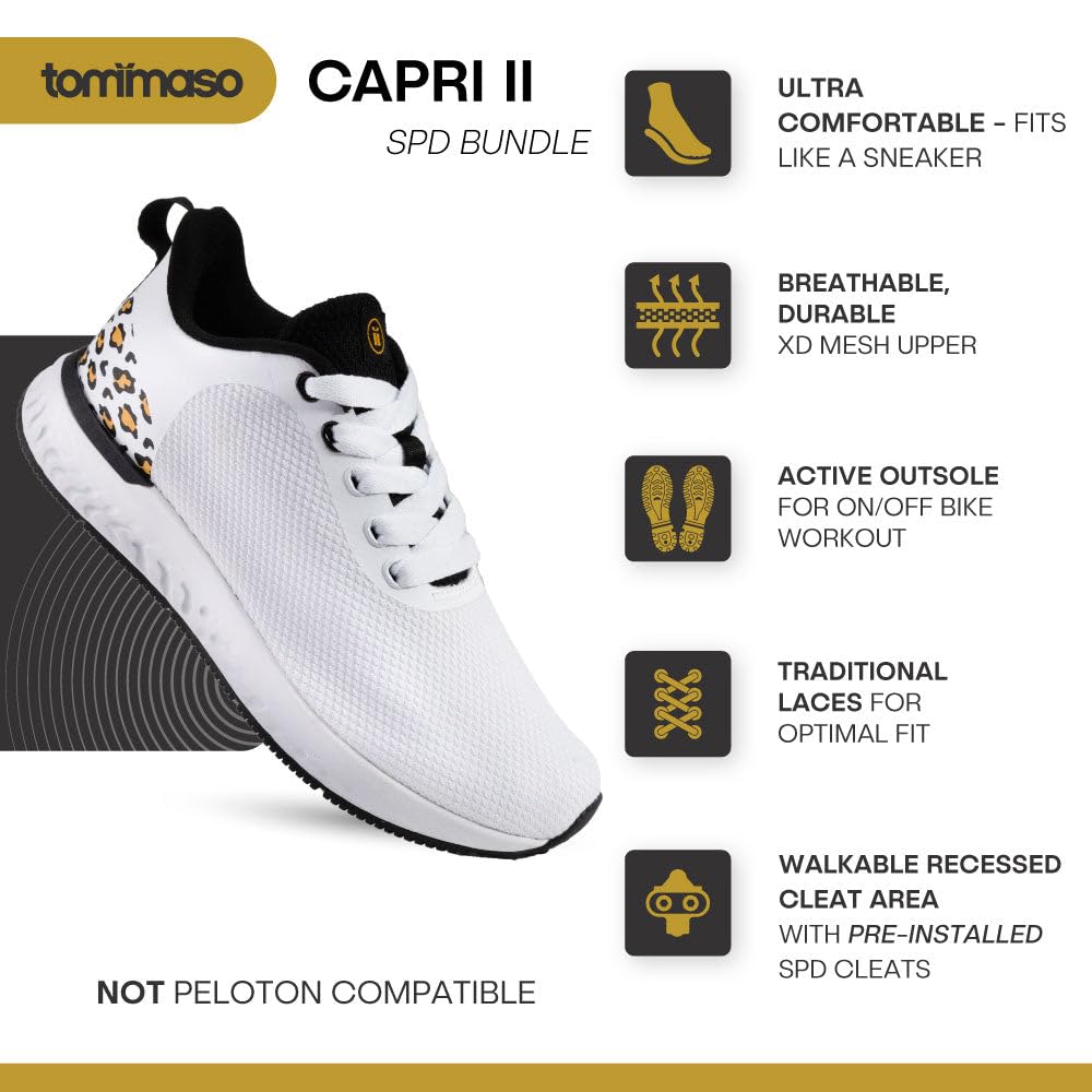 Tommaso Capri II Indoor Cycling Shoes Women Spin Shoes Women Indoor Shoes SPD Clips Womens Cycle Shoes Cycling Sneakers SPD Cycling Shoes Women, Shoe with SPD Cleats -Leopard 8.5