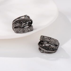 Luxurious Fashion Gun Black Plated Rhinestone Crystal Elastic Adjustable Stretch Adjustable Costume Cocktail Rings for Women